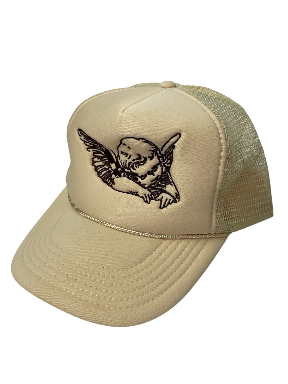 Nissun Unisex Beige Angel Embroidery Mesh Back Snapback Trucker Cap Hat OS